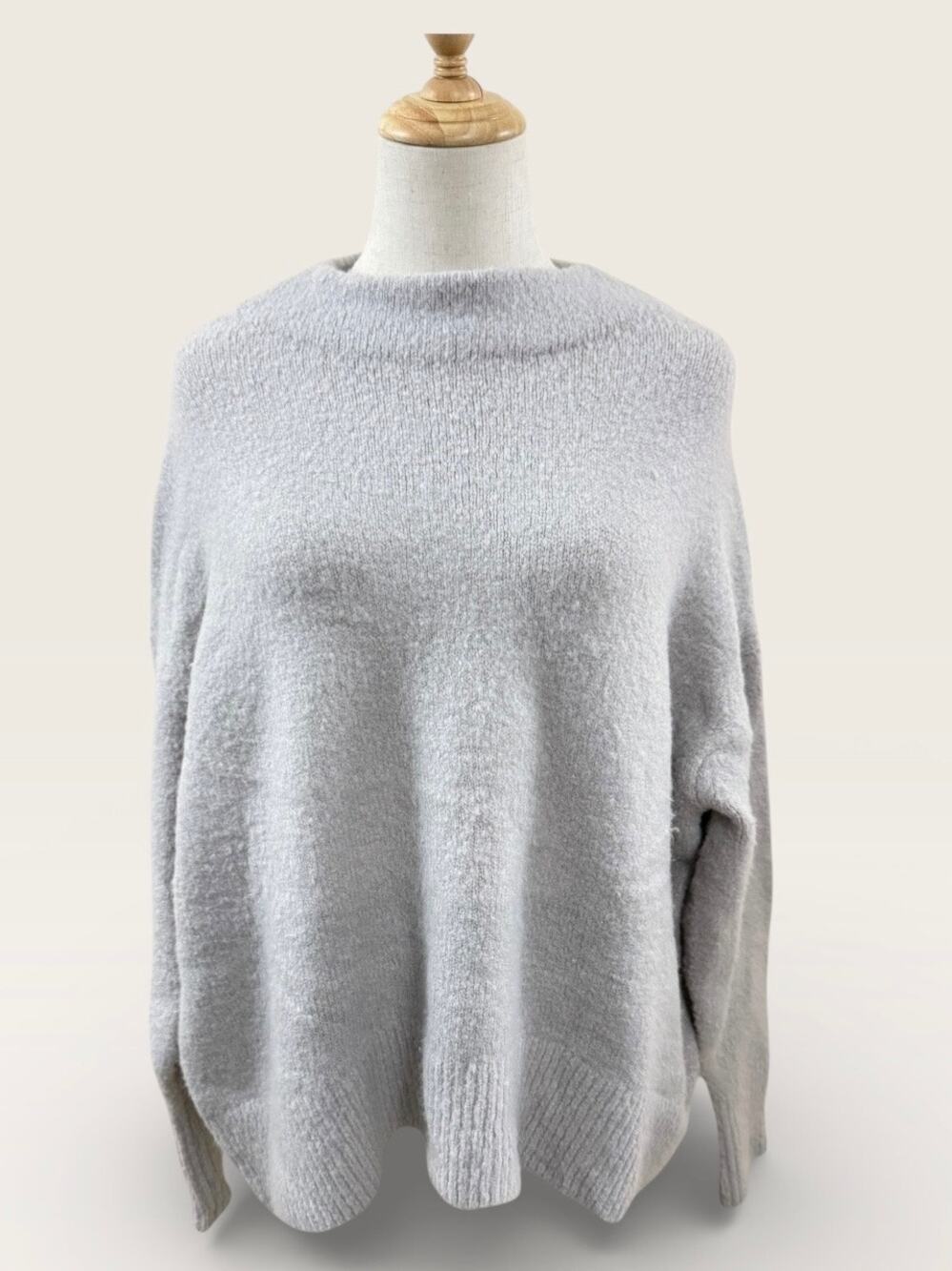 Cable Stitch Oversized Clay Boucle, Funnel Neck Sweater, Size Small